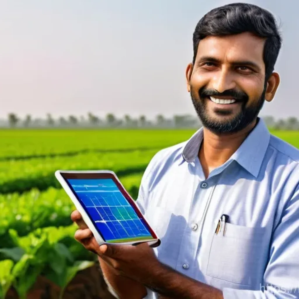농업 데이터 분석 소프트웨어 - **Prompt:** A vibrant, sun-drenched agricultural field in a rural Indian setting. In the foreground,...