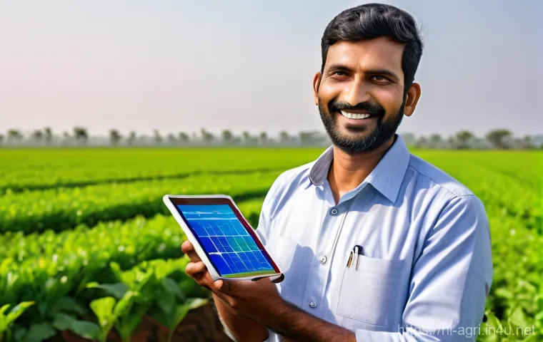 농업 데이터 분석 소프트웨어 - **Prompt:** A vibrant, sun-drenched agricultural field in a rural Indian setting. In the foreground,...