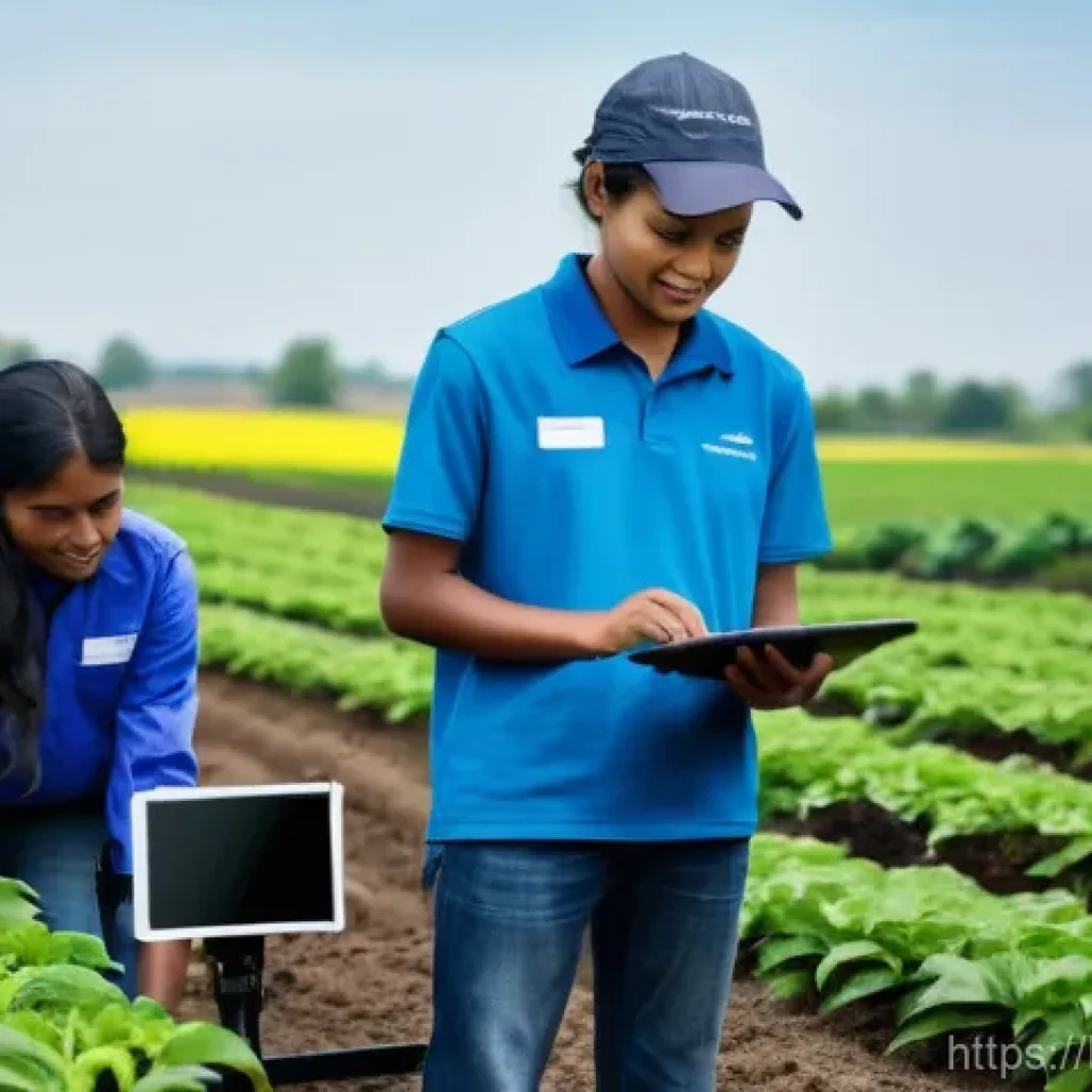 농업 스마트 팜 실습 - **Prompt 1: Empowering Farmers with Technology**
    A wide shot of a bright, modern smart farming t...