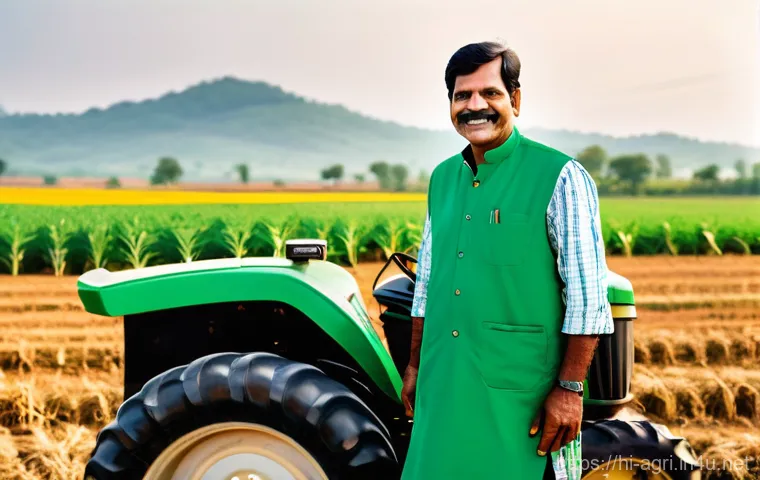 농업용 전기트랙터 - **Prompt:** A wide, idyllic shot of a modern, bright-colored electric tractor quietly and efficientl...