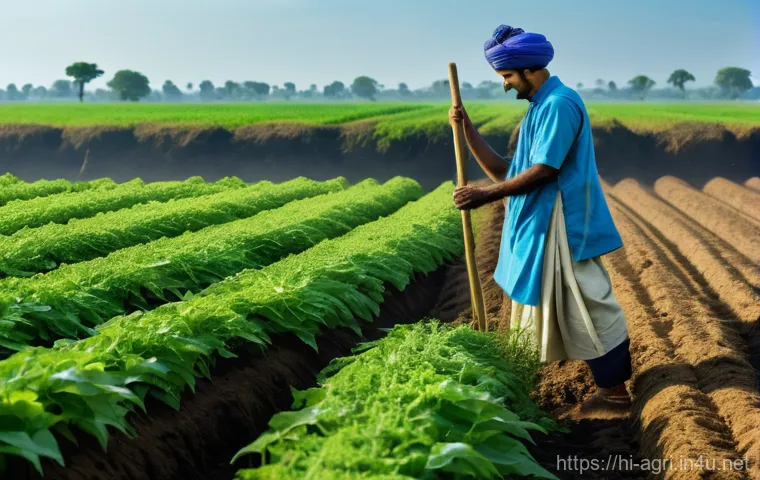 농업 관련 환경 영향 평가 - Image Prompt 1: The Tale of Two Farms**