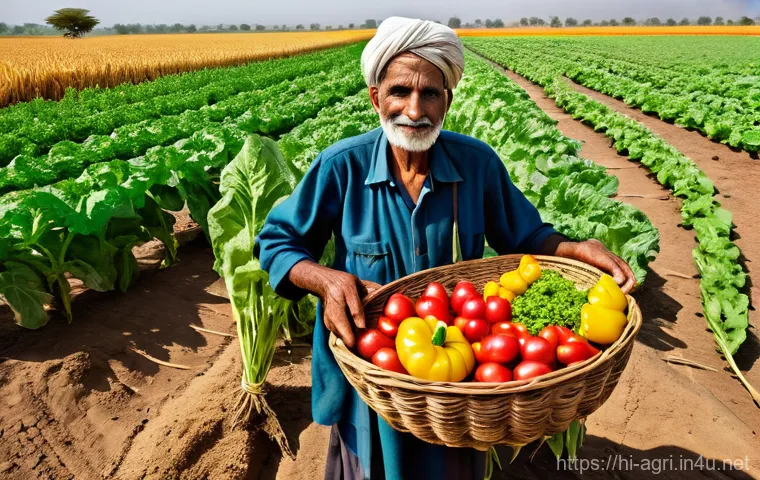 농업 생명 공학 - **Prompt:** A serene and eco-friendly agricultural landscape in a rural Indian village. Rows of stro...