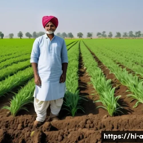 Home 22 농업 경영 컨설팅 - A vibrant, detailed scene of a modern Indian farm field during the daytime, showcasing a farmer usin...