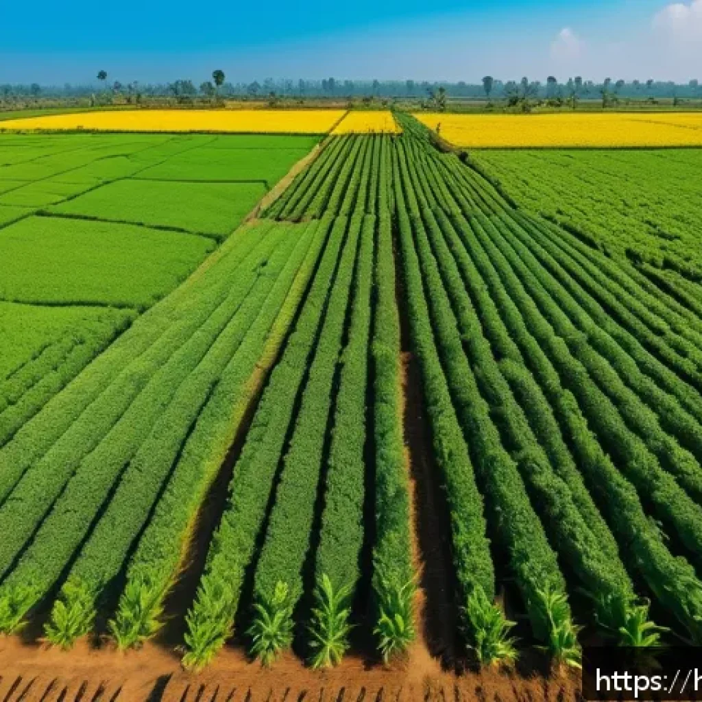 농업 디지털 패러다임 변화 - A vibrant agricultural field in India during daylight, with a modern drone flying above monitoring l...