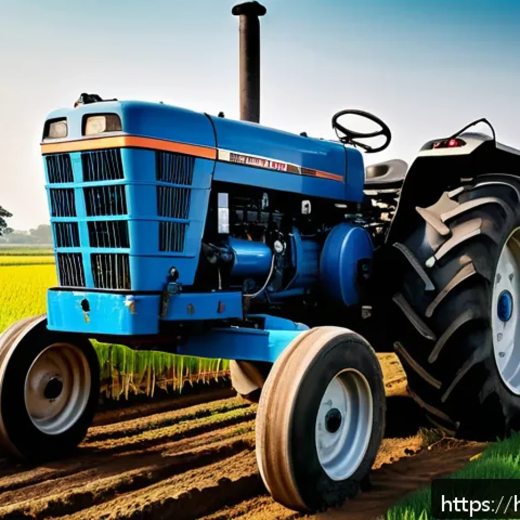 농업 기계 부품 기술 - A highly detailed, realistic image of a modern agricultural tractor engine and power transmission sy...