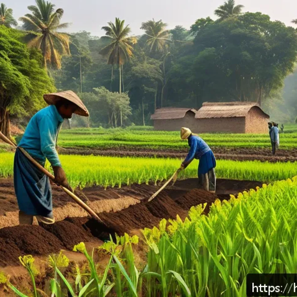 농업 친환경 재배 시스템 - A vibrant organic farm scene in rural India showcasing a farmer applying natural fertilizers like co...
