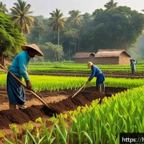 농업 친환경 재배 시스템 - A vibrant organic farm scene in rural India showcasing a farmer applying natural fertilizers like co...